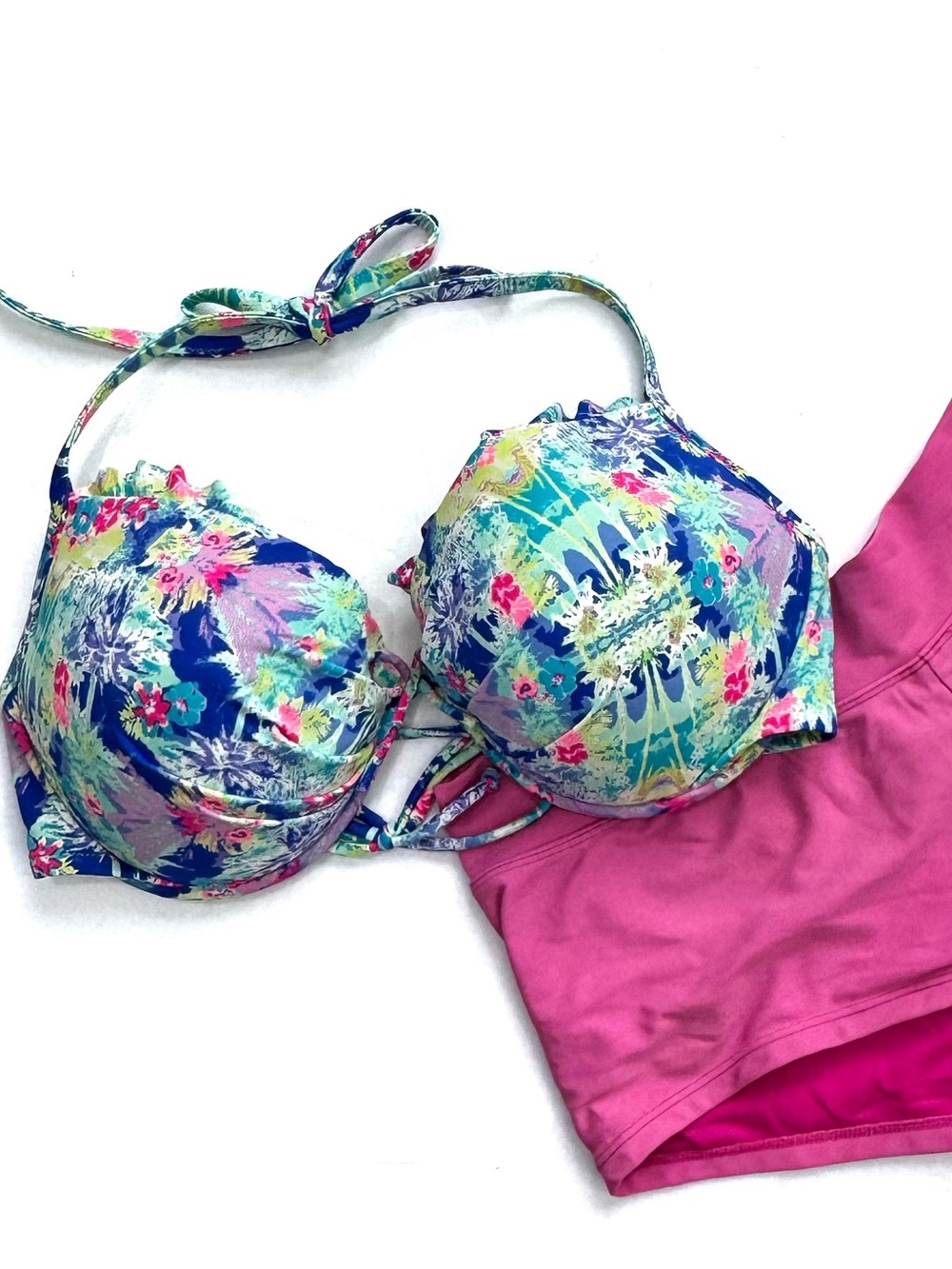 Victorias Secret Bikini Top 36DD Halter Floral Padded Underwire & Bongo Bottoms